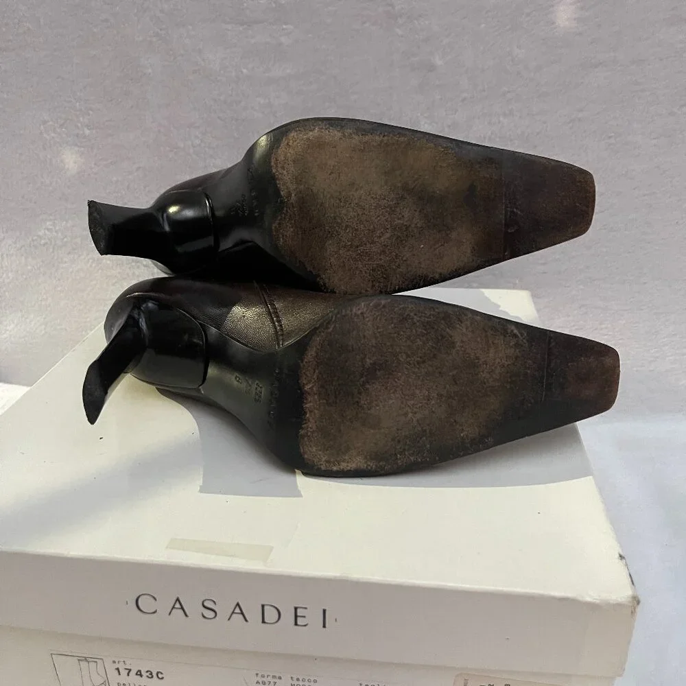 Auc CASSADEI Pellami Brown Leather Back Zip Pointy Ankle Boots Made in Italy - Picture 15 of 16